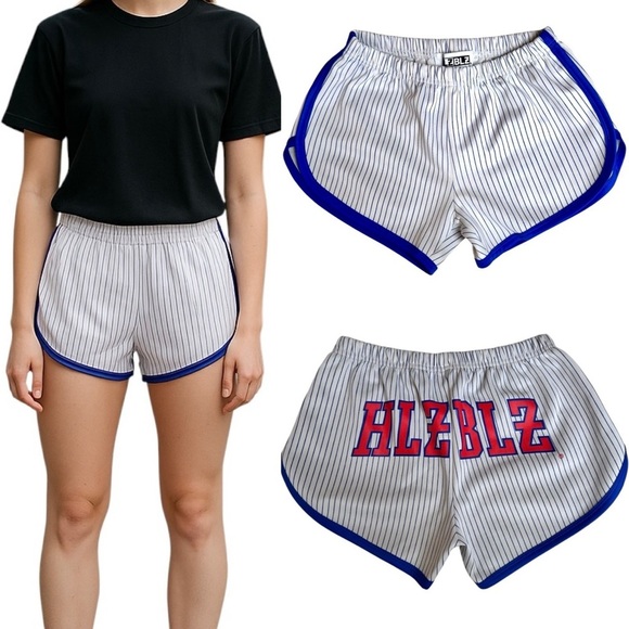 HLZBLZ baseball short shorts, Medium, white blue stripes, Sporty Summer Cute - Picture 1 of 6